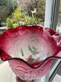 Victorian embossed acid etched cranberry oil lamp shade