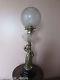 Victorian figural pillar brass cut glass oil lamp etched girl pictorial shade