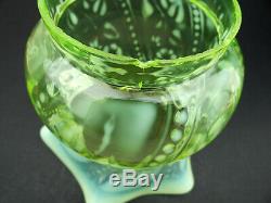 Victorian green uranium glass oil lamp shade with opalescent flowers antique