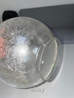 Victorian lace design round acid etched oil lamp shade