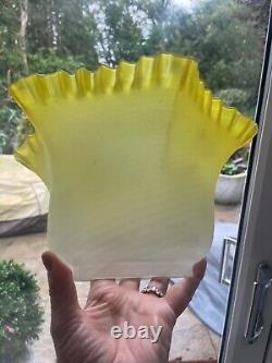 Victorian lemon yellow pleated frosted wrythen oil lamp shade