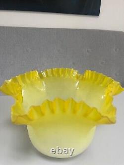 Victorian lemon yellow pleated frosted wrythen oil lamp shade