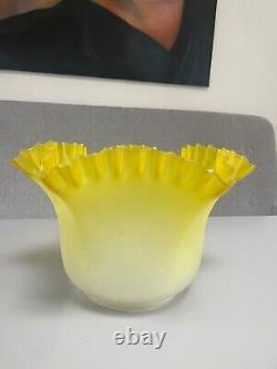 Victorian lemon yellow pleated frosted wrythen oil lamp shade