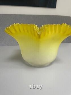 Victorian lemon yellow pleated frosted wrythen oil lamp shade