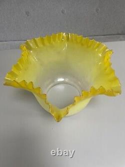 Victorian lemon yellow pleated frosted wrythen oil lamp shade