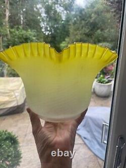 Victorian lemon yellow pleated frosted wrythen oil lamp shade