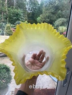 Victorian lemon yellow pleated frosted wrythen oil lamp shade