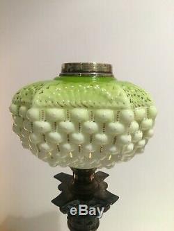 Victorian lime green basket weave oil lamp and matching base