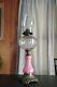 Victorian oil lamp / pink glass and brass base / clear font / P&E