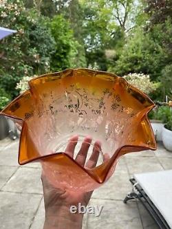 Victorian peach acid etched oil lamp shade