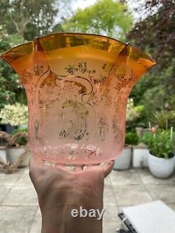 Victorian peach acid etched oil lamp shade