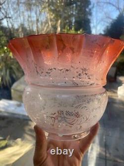 Victorian peach floral etched wavy top oil lamp shade