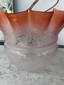 Victorian peach floral etched wavy top oil lamp shade