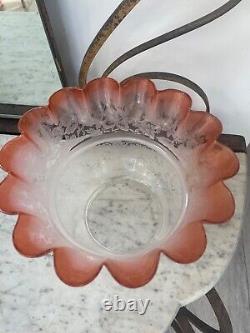 Victorian peach floral etched wavy top oil lamp shade