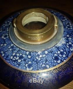 Victorian royal doulton colbalt blue oil lamp