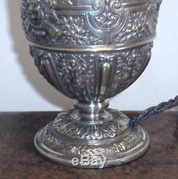 Victorian silver plated table lamp, classical urn shape lamp, converted oil lamp