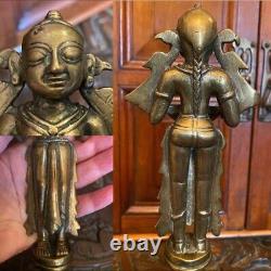 Victorian solid brass Lakshmi Indian deity /goddess of wealth oil lamp sculpture