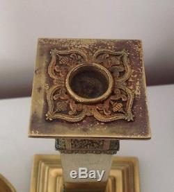Victorian stepped square column oil Lamp. Midland Lighting Co. Double Burner