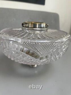 Victorian supercut facet cut silver plate oil lamp font width 7 ins