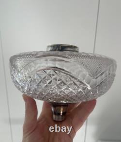 Victorian supercut facet cut silver plate oil lamp font width 7 ins