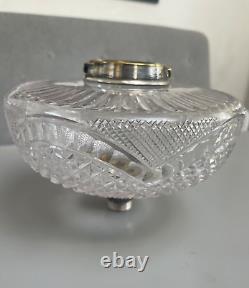 Victorian supercut facet cut silver plate oil lamp font width 7 ins