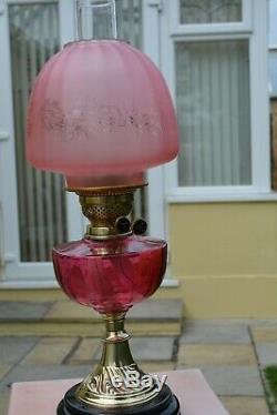 Victorian twin burner oil lamp. Ornate Cranberry font no damage price drop