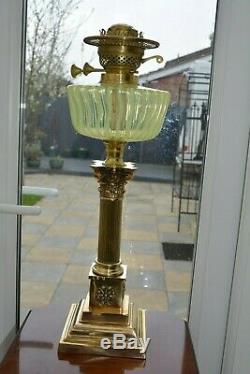 Victorian twin burner oil lamp Vaseline glass font u/k only