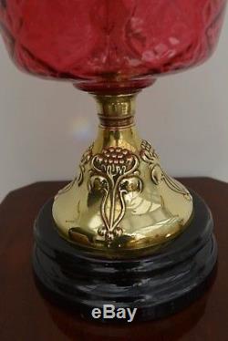 Victotrian twin burner oil lamp cranberry font. Shade