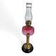 Vinatge Oil Lamp Cranberry Glass T Rowatt & Sons Brass Pedestal Stone Base