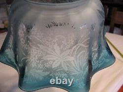 Vintage Acid Etched Floral Gas Kerosene Oil Light Lamp Shade Rare Color