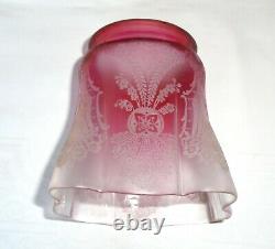 Vintage/Antique Acid Etched Cranberry Glass Oil Lamp Shade/Light Shade/Lampshade