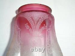 Vintage/Antique Acid Etched Cranberry Glass Oil Lamp Shade/Light Shade/Lampshade