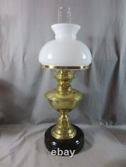 Vintage Antique Brass Oil Lamp & White Oil Lamp Shade