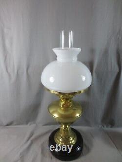 Vintage Antique Brass Oil Lamp & White Oil Lamp Shade