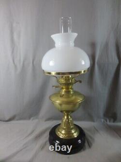 Vintage Antique Brass Oil Lamp & White Oil Lamp Shade