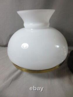 Vintage Antique Brass Oil Lamp & White Oil Lamp Shade