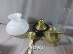 Vintage Antique Brass Oil Lamp & White Oil Lamp Shade