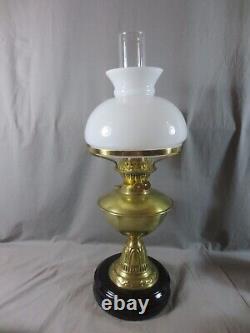 Vintage Antique Brass Oil Lamp & White Oil Lamp Shade