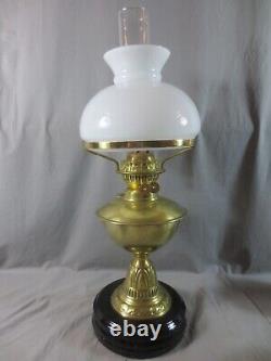 Vintage Antique Brass Oil Lamp & White Oil Lamp Shade