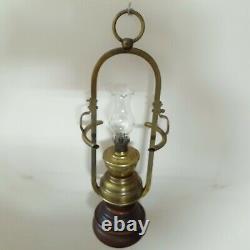Vintage Antique -Oil Lamp Victorian Brass & Wood Hanging Home Working Decorative