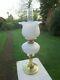 Vintage Antique Old Brass & Glass Oil Lamp With Chimney & White Shade