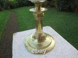 Vintage Antique Old Brass & Glass Oil Lamp With Chimney & White Shade