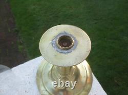 Vintage Antique Old Brass & Glass Oil Lamp With Chimney & White Shade