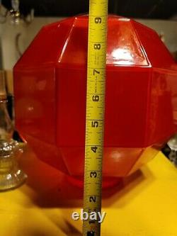 Vintage Antique Red Glass Octagon Shaped Oil Lamp Shade