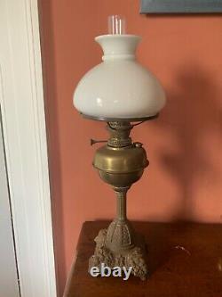 Vintage Antique Victorian Brass Oil Lamp White Glass Shade