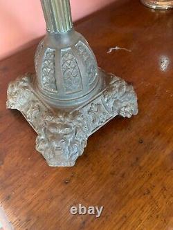 Vintage Antique Victorian Brass Oil Lamp White Glass Shade