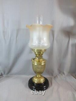 Vintage Brass Oil Lamp Complete With Etched Shade Shepards Hut Oil Lamp