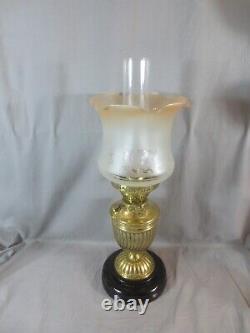 Vintage Brass Oil Lamp Complete With Etched Shade Shepards Hut Oil Lamp