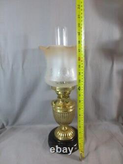 Vintage Brass Oil Lamp Complete With Etched Shade Shepards Hut Oil Lamp