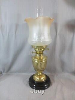 Vintage Brass Oil Lamp Complete With Etched Shade Shepards Hut Oil Lamp